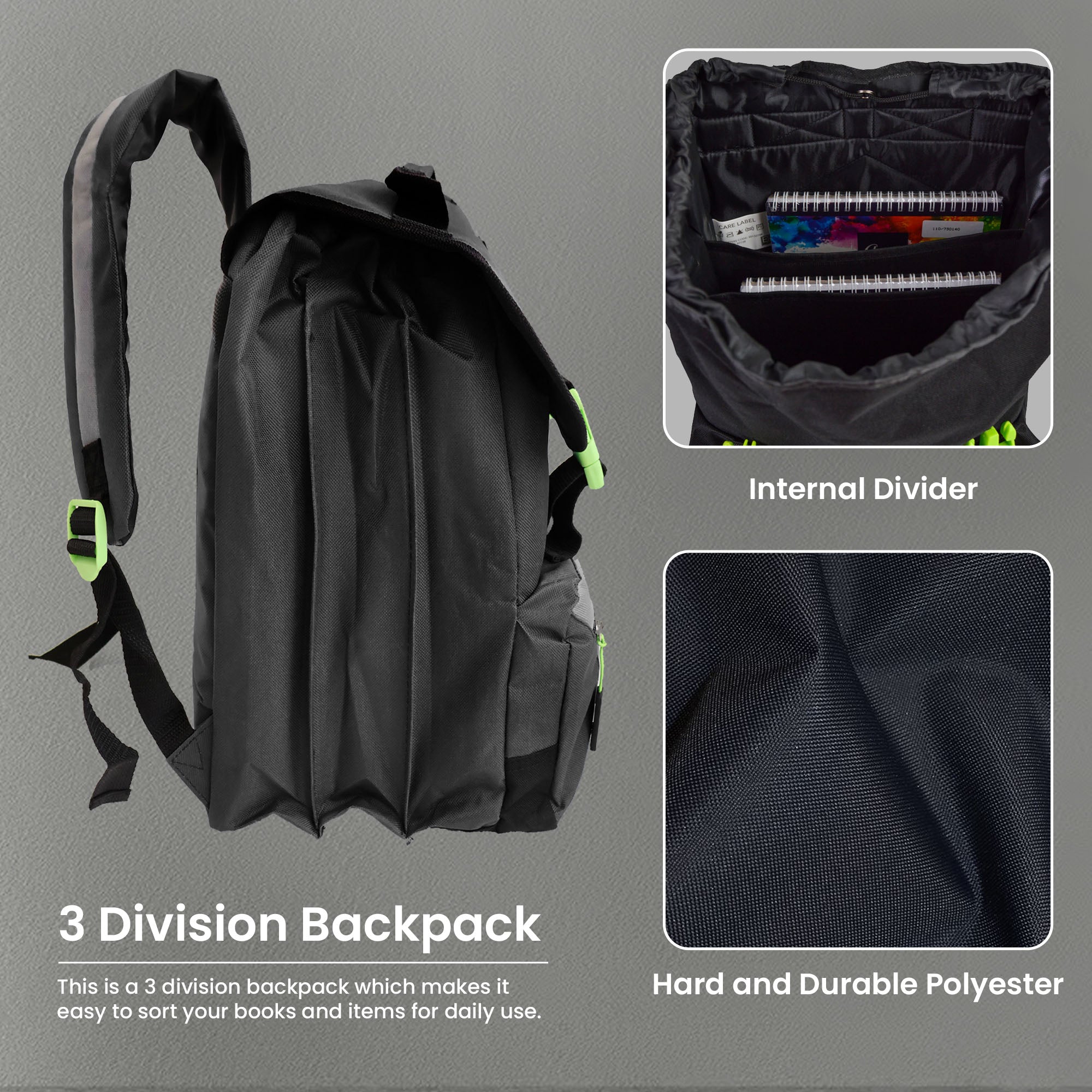 Backpack with 3 Comparments and Lunch Box Holder