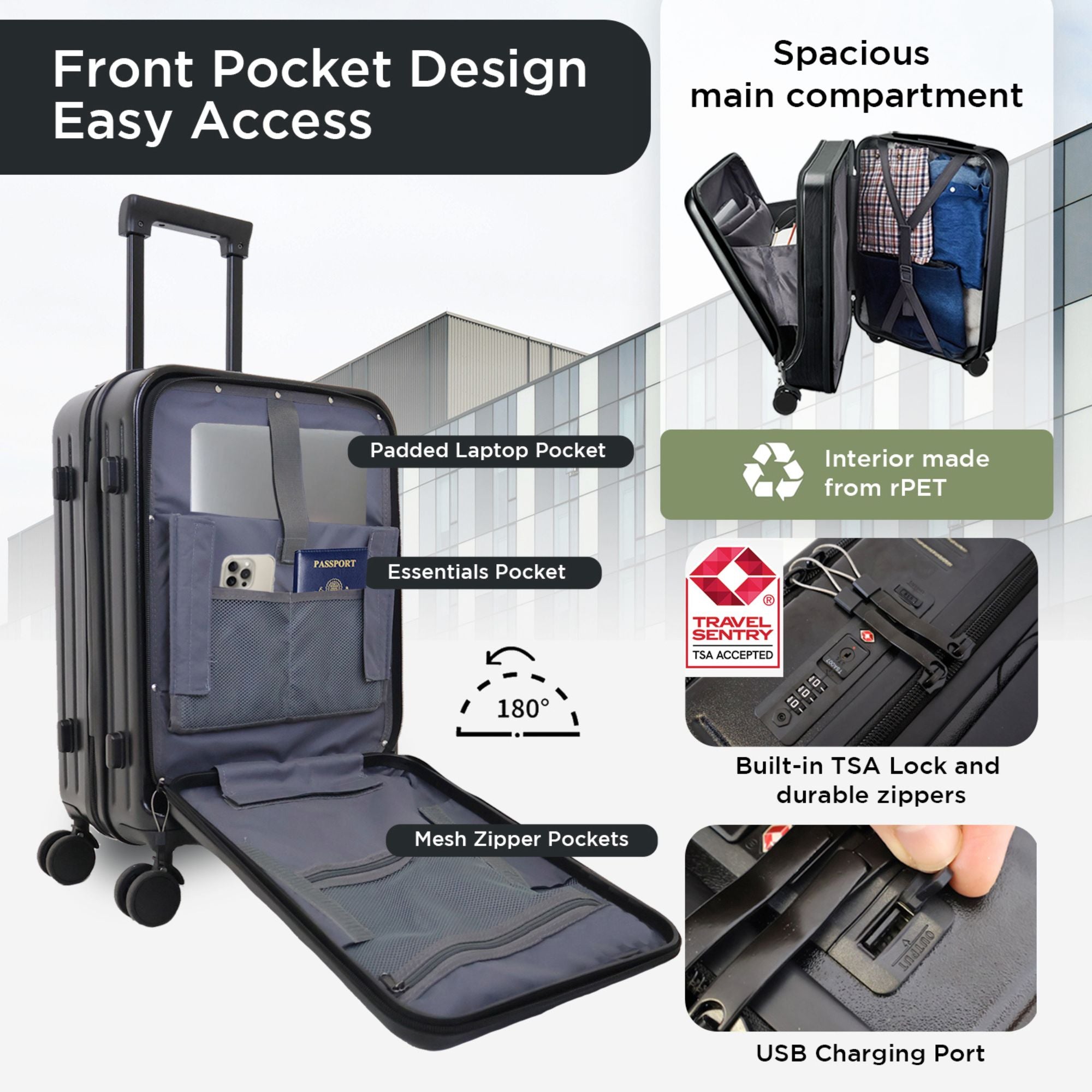 Seattle Laptop Carry On Hardshell Luggage Case - 55cm