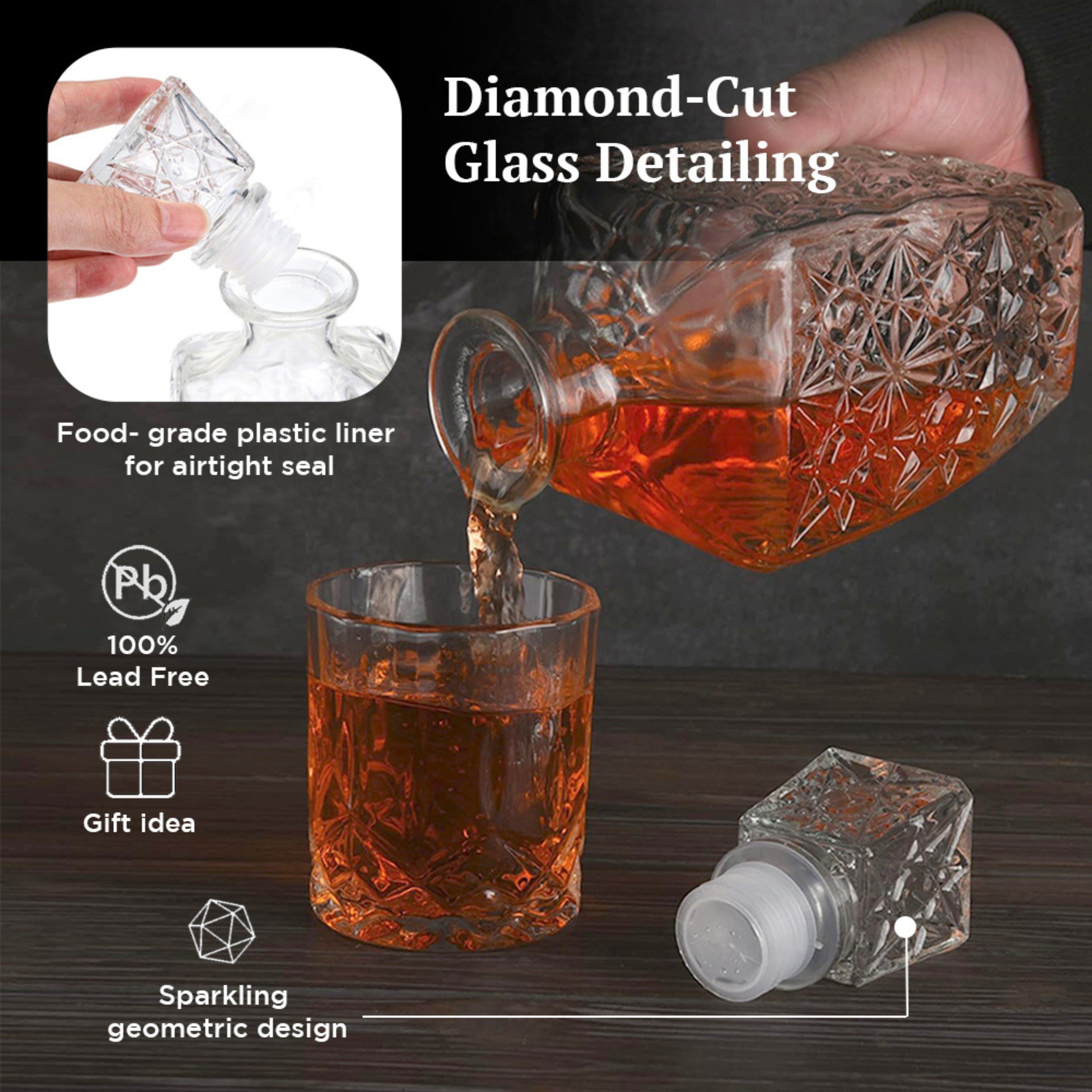 Diamond Cut Whiskey Decanter with Airtight Lid - 900ml