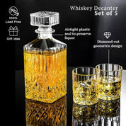 Decantador de whisky Diamond Cut 900 ml con 4 vasos de 230 ml - Set de regalo