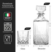 Decantador de whisky Diamond Cut 900 ml con 4 vasos de 230 ml - Set de regalo