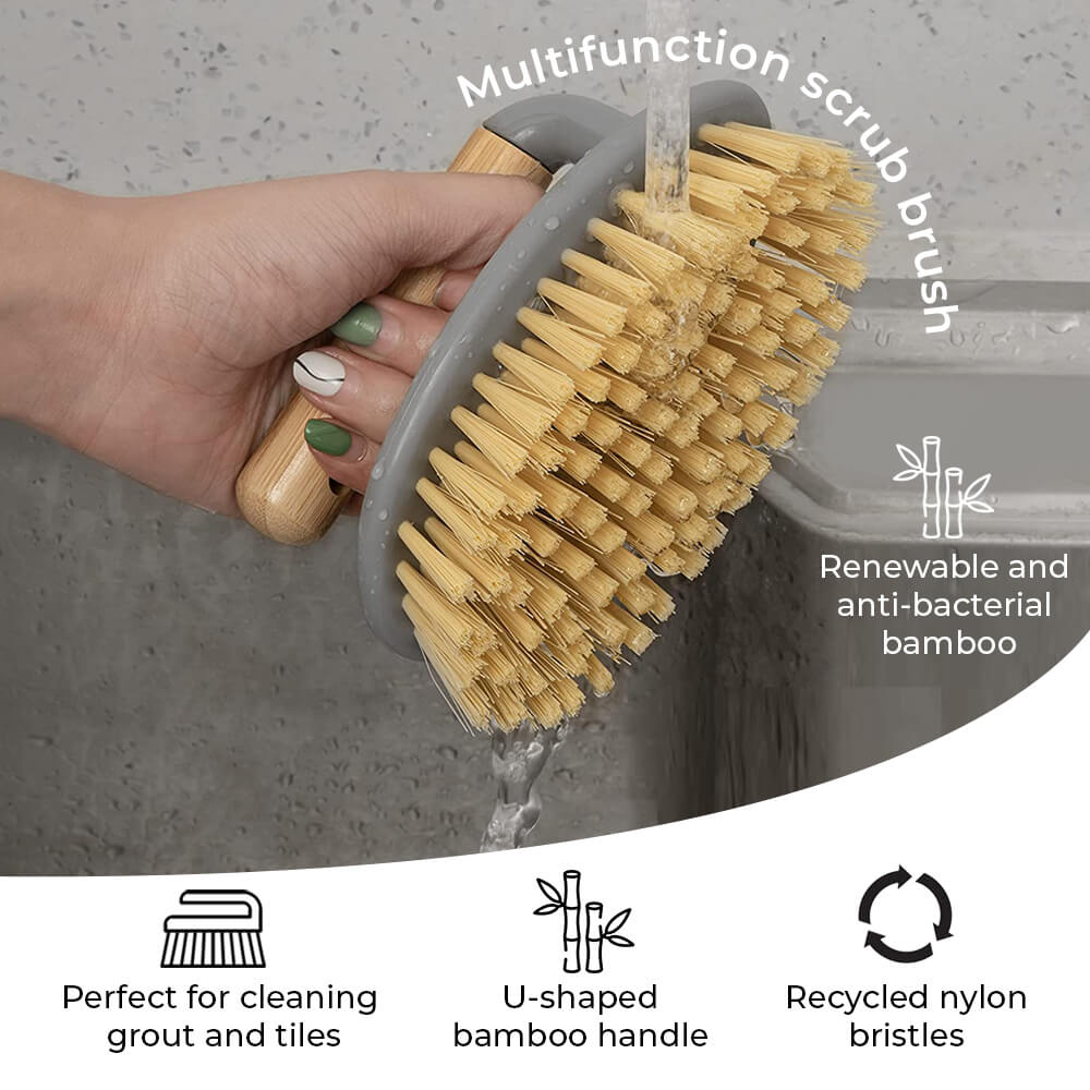Bamboo Cleaning Set - Dustpan, Sweeping Brush & Scrubbing Brush