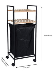 Bathroom Rack Organizer - Bamboo Shelves and Laundry Basket on Wheels - 40L