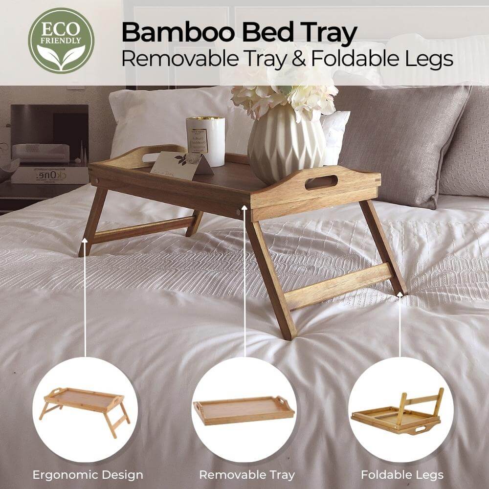 Plateau de service de lit avec pieds pliables - Bambou - Écologique