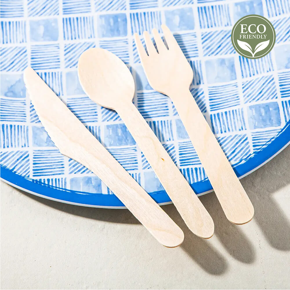 Birchwood Biodegradable Disposable Cutlery Set with Plain Serviettes - 80 Pieces