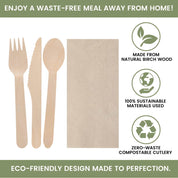 Birchwood Biodegradable Disposable Cutlery Set with Plain Serviettes - 80 Pieces