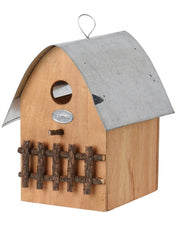 Hanging or stand-alone birdhouse!  Crafted from natural wood with a zinc metal roof, this birdhouse is durable and sturdy to keep your bird visitors sheltered and warm in any weather conditions. Providing a safe place for birds to nest, feed, or rest and attracting these peaceful creatures with soothing chirps into your garden, this birdhouse is a gift to both the birds and yourself. 