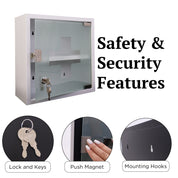 Medicine Cabinet with Lock and 2 Keys - Stainless Steel - Hangable - 30cm