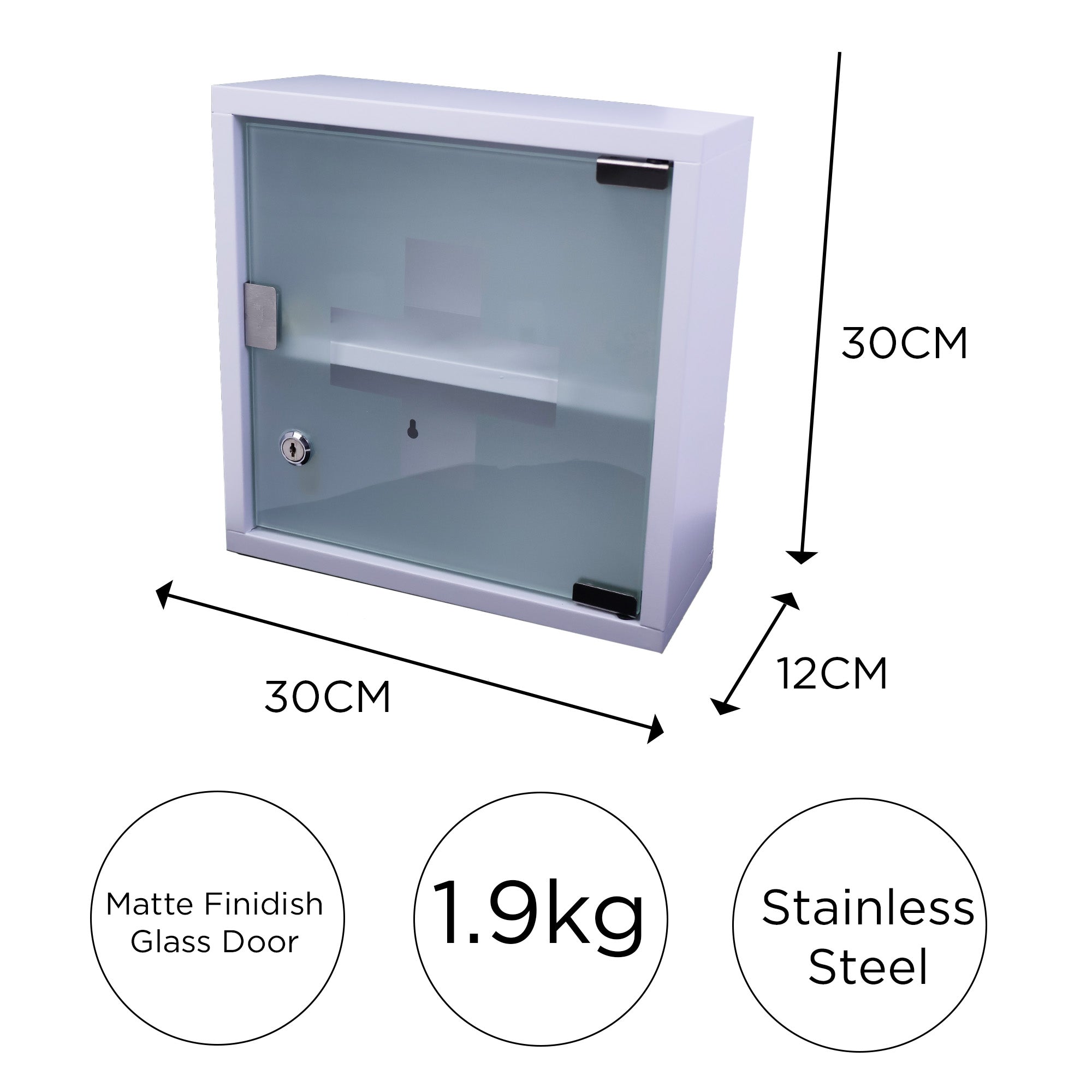 Medicine Cabinet with Lock and 2 Keys - Stainless Steel - Hangable - 30cm
