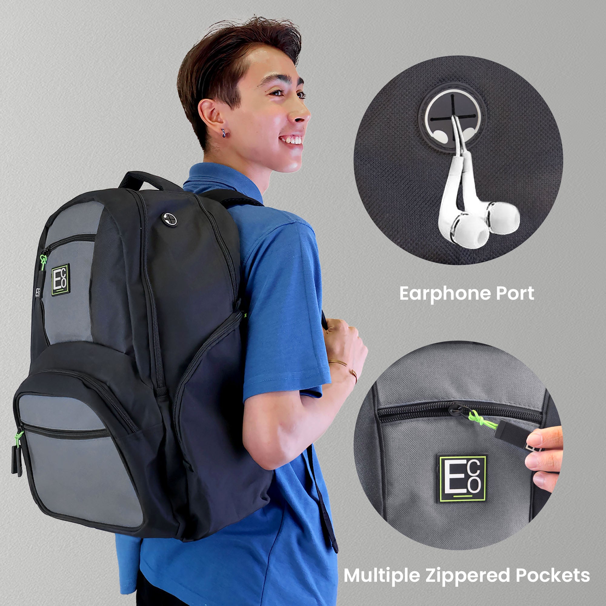 Laptop Backpack for Students - Grey Design