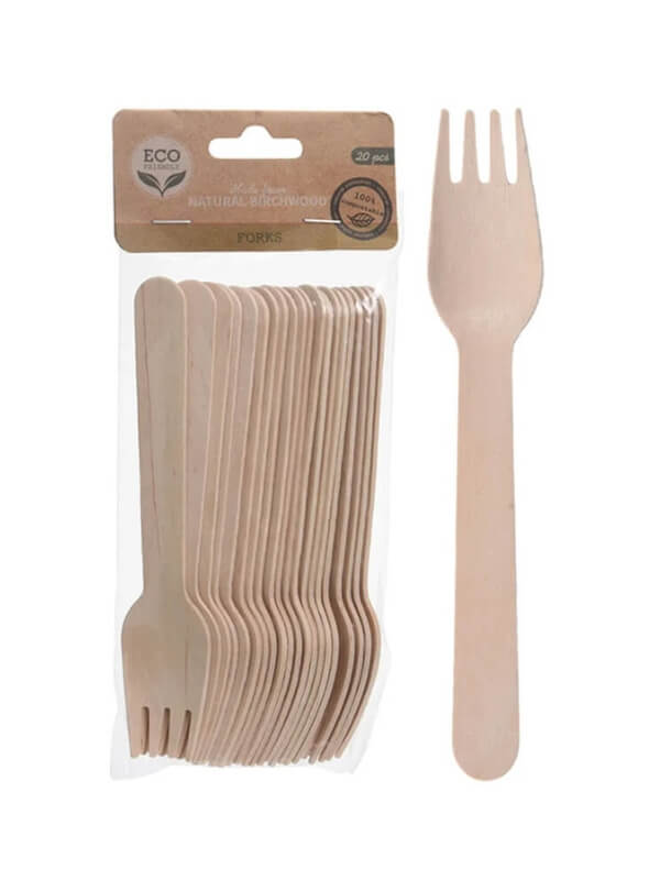 This 100% Birchwood fork set of 20 pieces has no chemicals and is made from natural materials and is biodegradable. This plant-based cutlery set is an easy, affordable, and necessary sustainable swap for plastic cutlery. Ideal for events or household use.