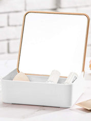 These simple, stylish and eco-friendly bamboo makeup organizers are perfect for home or travel and can double as a jewelry box. With a neutral and sleek bamboo lid, a white container, and a built-in mirror, these boxes will match any room and be suitable for any occasion. Whether it's placed in your bedroom or bathroom, used as a travel container for makeup or jewelry, or taken to a festival as a portable mirror, these organizers are essential in any household.