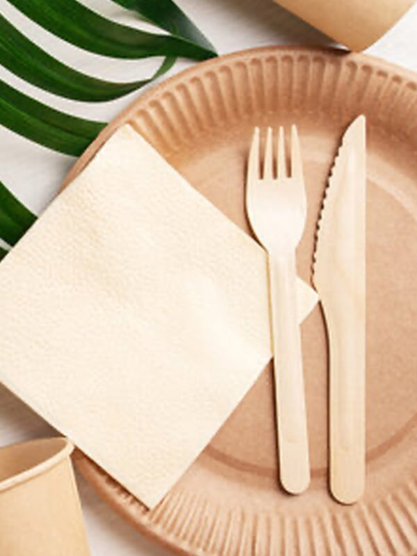 Lower your carbon footprint with our 100% natural birchwood cutlery and recycled paper serviettes in a set of 24. It is eco-friendly as 100% compostable within 45 days as made of plant-based materials and contains no chemicals. Suitable for any event. 
