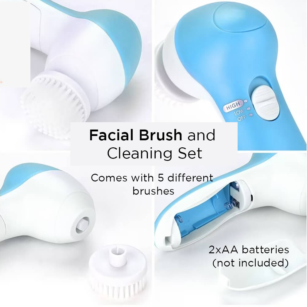 Electric Facial Brush with 5 Exfoliators and Callus Remover