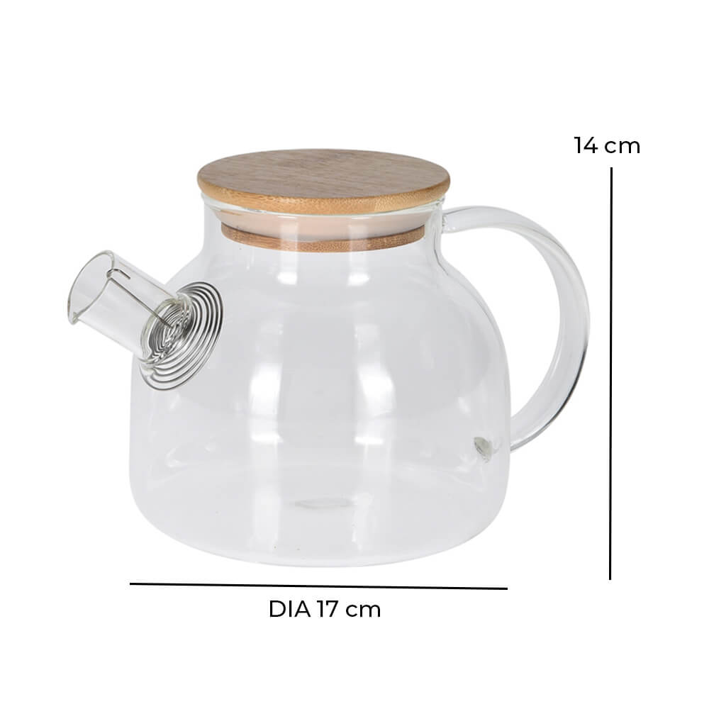 Teapot with Heat-Resistant Borosilicate Glass and Natural Bamboo Lid - 1 Litre