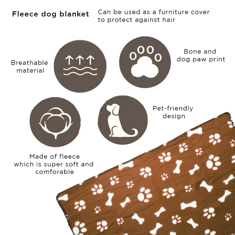 Large Pet Fleece Blanket with Paw Print