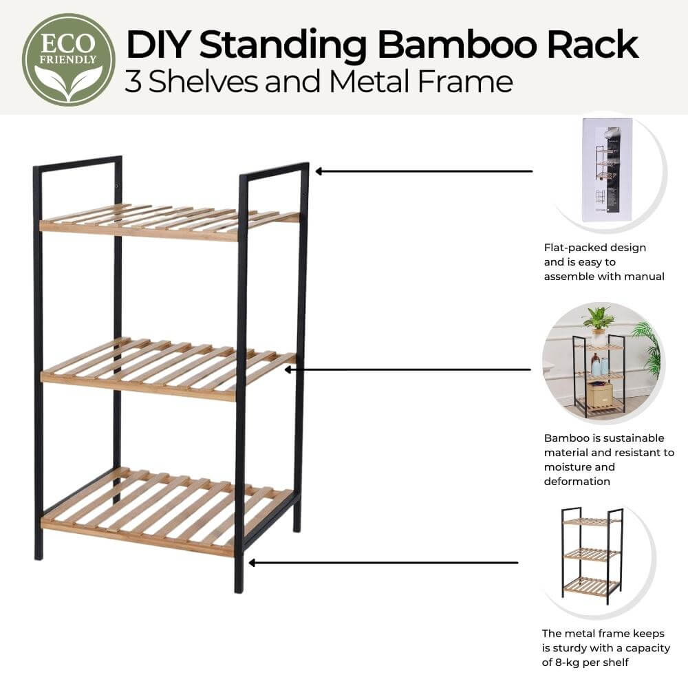Natural Bamboo Bathroom Rack - 3 Shelves