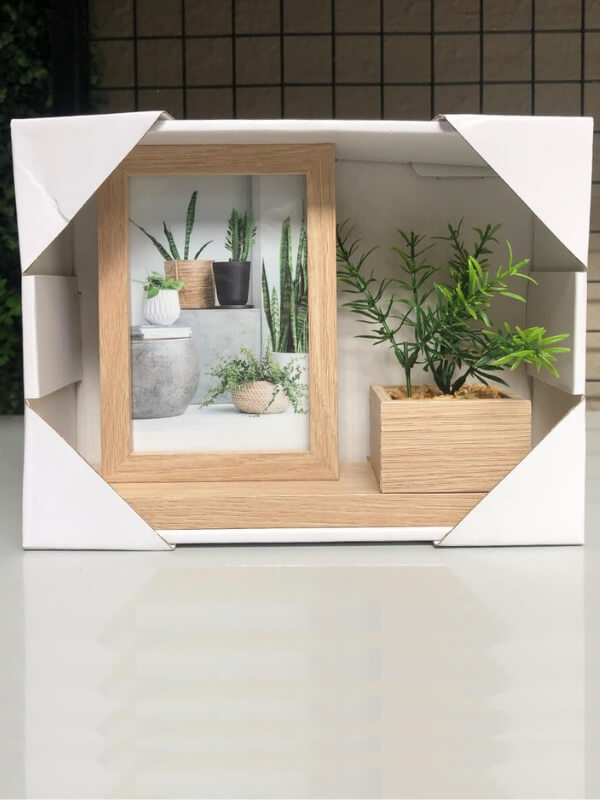 Natural Photo Frame with Artificial Plant on Shelf