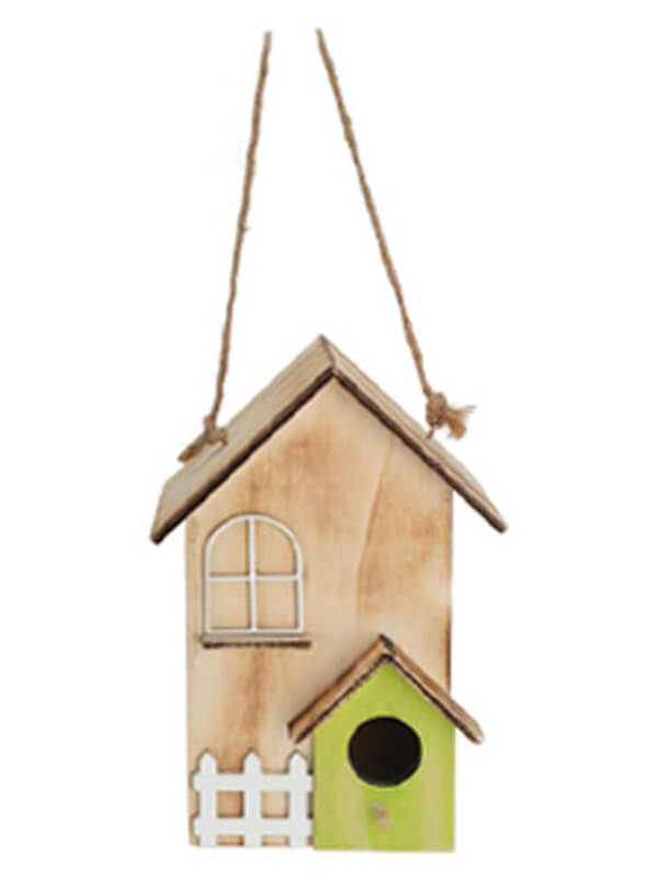 Hanging or stand-alone birdhouse!  Crafted from natural plywood, this birdhouse is durable and sturdy to keep your bird visitors sheltered and warm in any weather conditions. Providing a safe place for birds to nest, feed, or rest and attracting these peaceful creatures with soothing chirps into your garden, this birdhouse is a gift to both the birds and yourself. Comes in 3 designs: white door, white fence and white window.