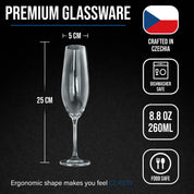 Champagne Glasses - 260ml - 4 Pieces - Lead-Free Crystalline