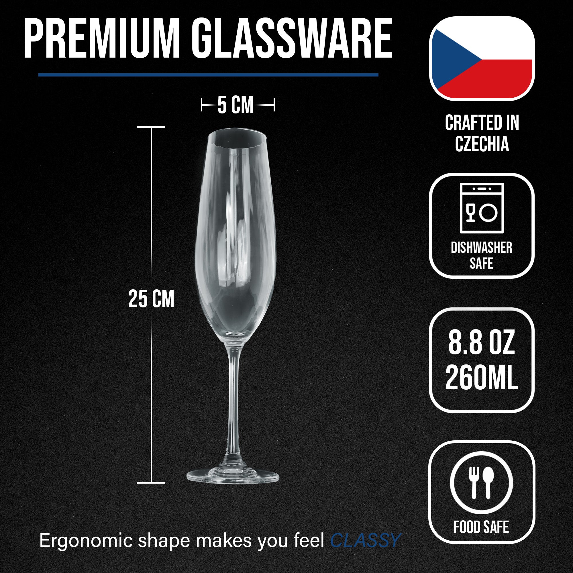 Crystal Champagne Drinking Glasses - 260ml - 2 Pieces - Lead Free