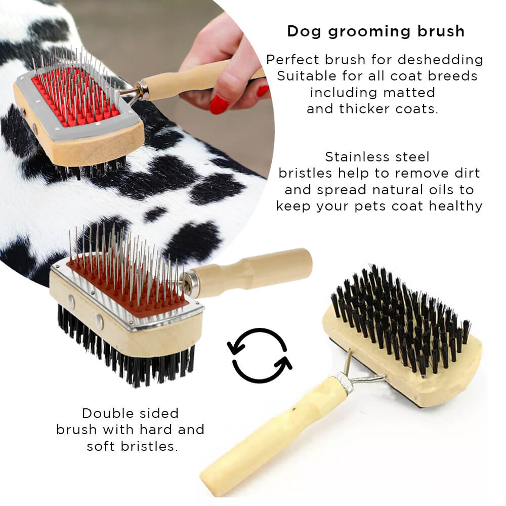 Cepillo de madera para perros con cerdas duras y suaves - Cepillo de doble cara