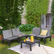 Salon de jardin - Table basse et chaises avec coussins