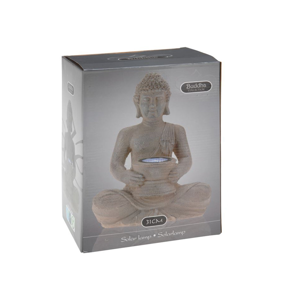 Eco-friendly modern solar powered buddha statue from Netherlands is powered by a solar panel on the back, the solar-powered LED garden light absorbs energy directly from sunlight. Decor for outdoor patio, garden, living room. The solar-powered light will shine for 6 hours when fully charged. Size 21cm x 14cm x 28cm. Eco lifestyle online shop 095500290