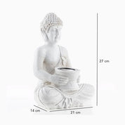 Statue de Bouddha - Lampe Solaire - Polystone - Design Blanc