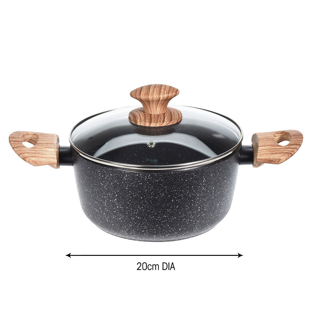 Eco lifestyle - ecolifestyle.shop Eco-Friendly Non-Stick Casserole Pot - 20cm aluminium non-stick pan with a glass lid, eco-friendly bamboo handles with a xylan coating. For your kitchen. Non-stick coating on the base and sides. PFOA free and Dishwasher safe. Size: 20 x 20 x 10cm. Capacity: 1.3 liters. 170507040 - 8719987518591