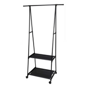 Portable 62cm Metal Clothes Rack with 2 Shelves on Wheels with stopper for storing and hanging your clothes in a bedroom. Holds jackets, hats, shoes, pants and other apparel. Has 4 wheels for easy maneuverability. Made in black powder-coated finish metal frame. Has a holder for hangers and two shelves. Size: 55-85 x 45 x 157cm. Eco lifestyle online shop