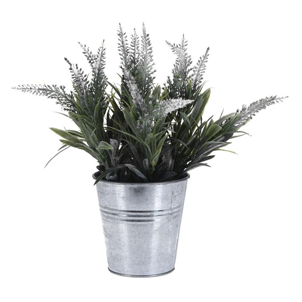 Plante Artificielle en Pot Zinc - Motif Lavande - 24cm
