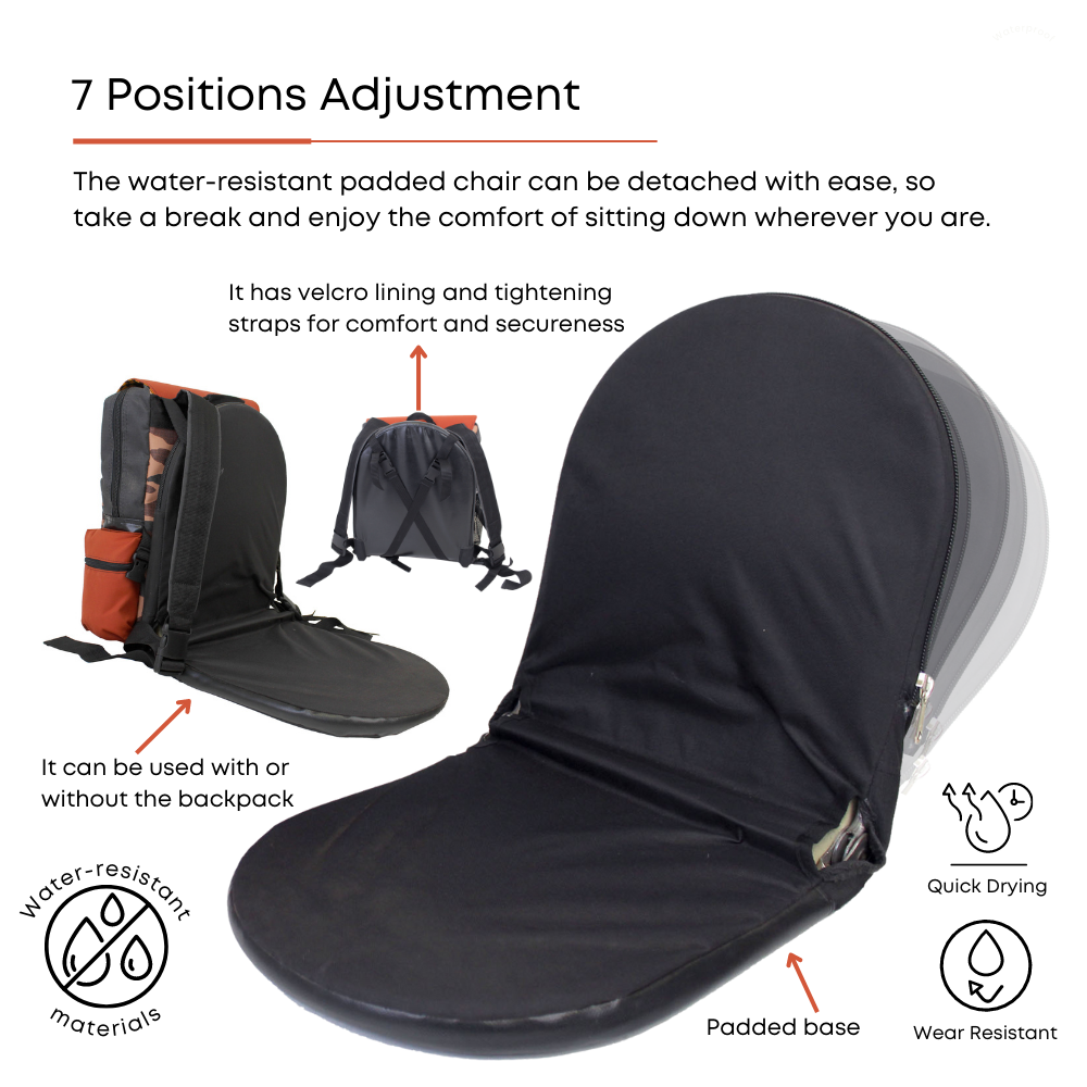 Kymani Hiking Backpack with Detachable Chair - Orange
