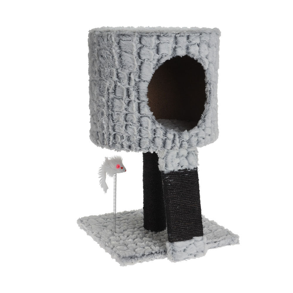 Maison pour chat avec bloc-notes et souris jouet sur ressort - 50 cm 