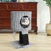 Casa para gatos con almohadilla para rascar y ratón de juguete con resorte - 50 cm 