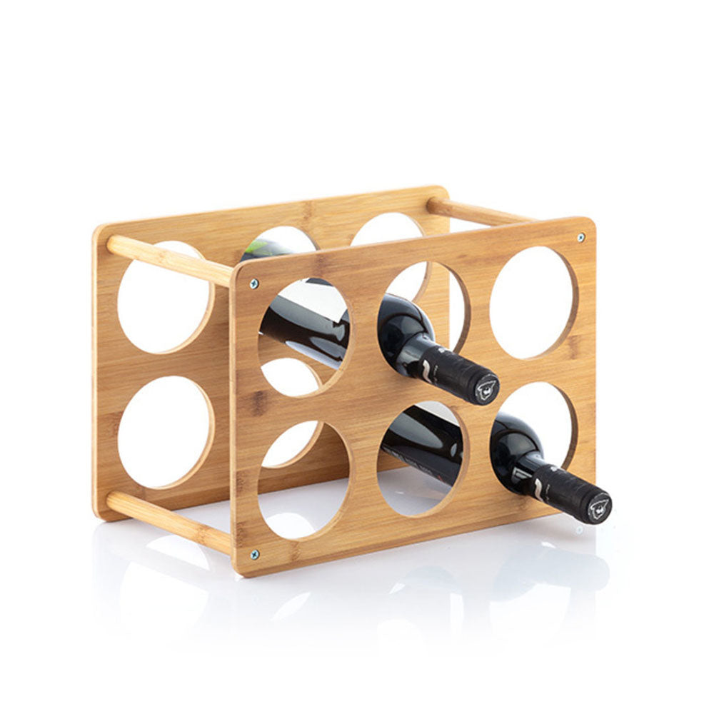 Eco-friendly bamboo wine rack for 6 bottles can hold any standard wine or liquor bottle and it is easy to access. Bamboo is eco-friendly and moisture resistant ensuring this has a long life. Can hold wine bottles vertical or horizontal. Comes with an assembly manual and is easy to assemble. Size: 24 x 18.5 x 35cm. Eco lifestyle online shop 784230240