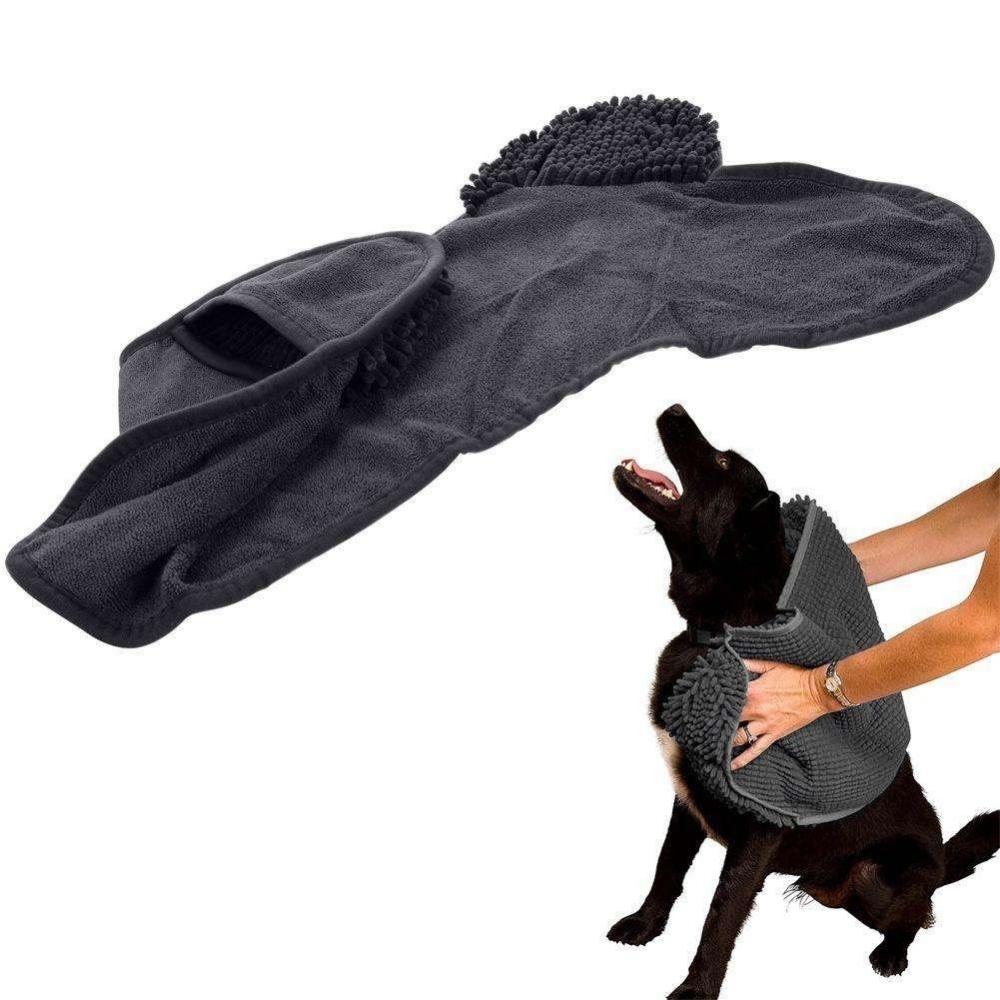 Toalla de secado de microfibra para mascotas con bolsillos para las manos