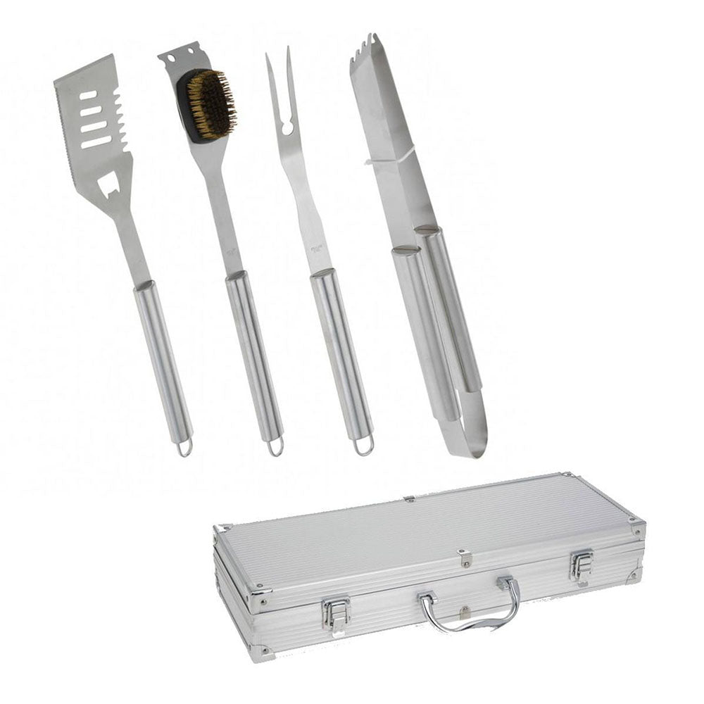 Eco lifestyle - ecolifestyle.shop Our all-in-one Braai tool kit with casing. It offers all the tools you need for a bbq All tools come in an aluminum case that locks and has a handle. 1 x Alumunium carry case 1 x BBQ tongs. 1 x Barbecue fork. 1 x Barbecue spatula. 1 x Barbecue brush/scraper. Case: 46 x 16 x 8cm. Tools: 43cm. Material: Stainless steel & Aluminium. C80210330 - 8711295996788