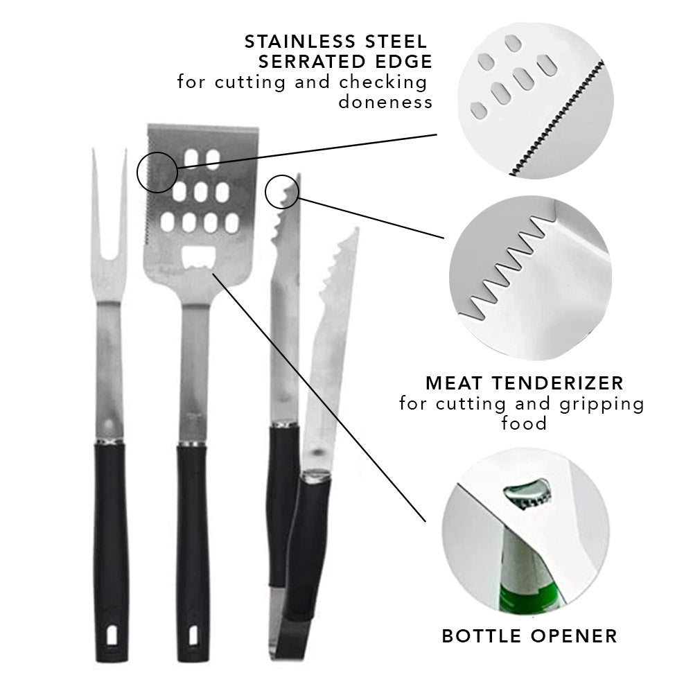 Braai Tool Set de 3 - Tenedor, pinzas y espátula de acero inoxidable