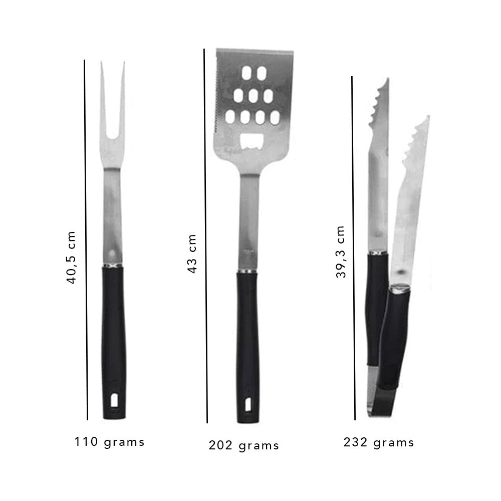Braai Tool Set of 3 - Stainless Steel Fork, Tong & Spatula