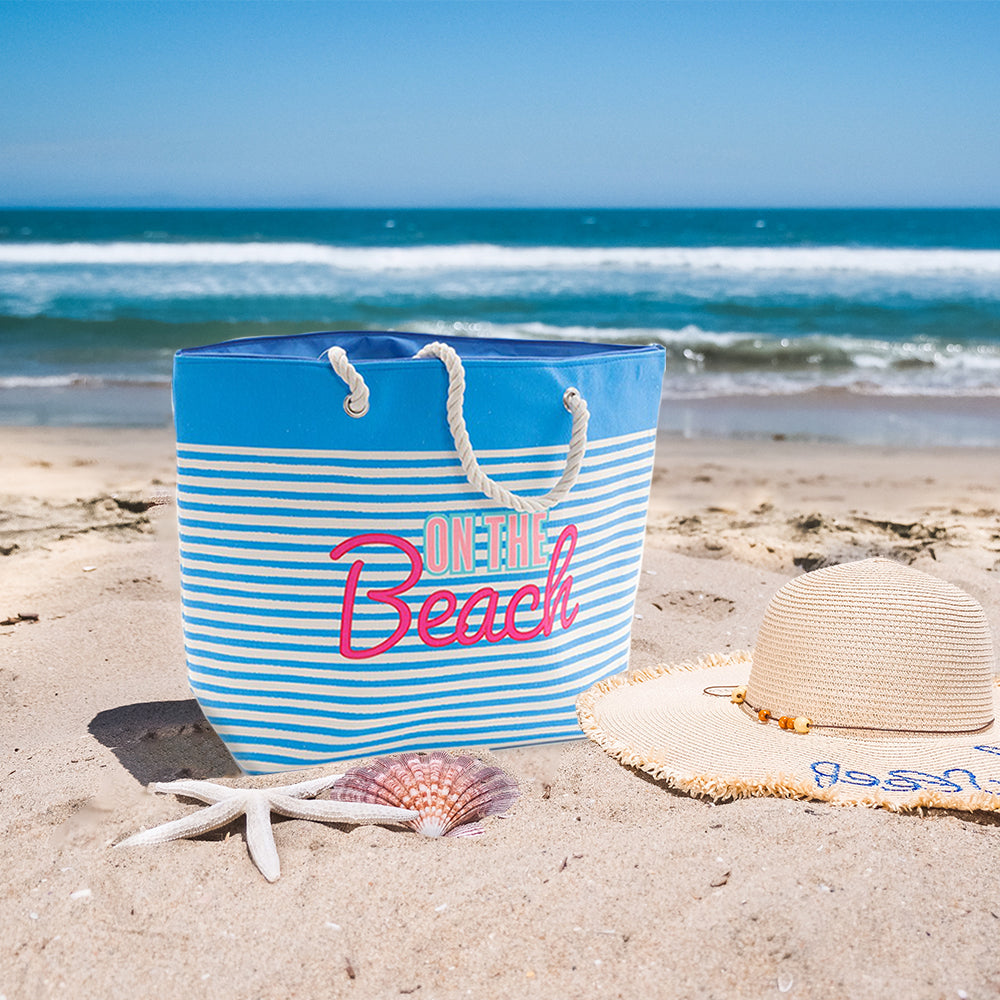 Bolso tote de playa con asas de cuerda Diseño a rayas "On The Beach"