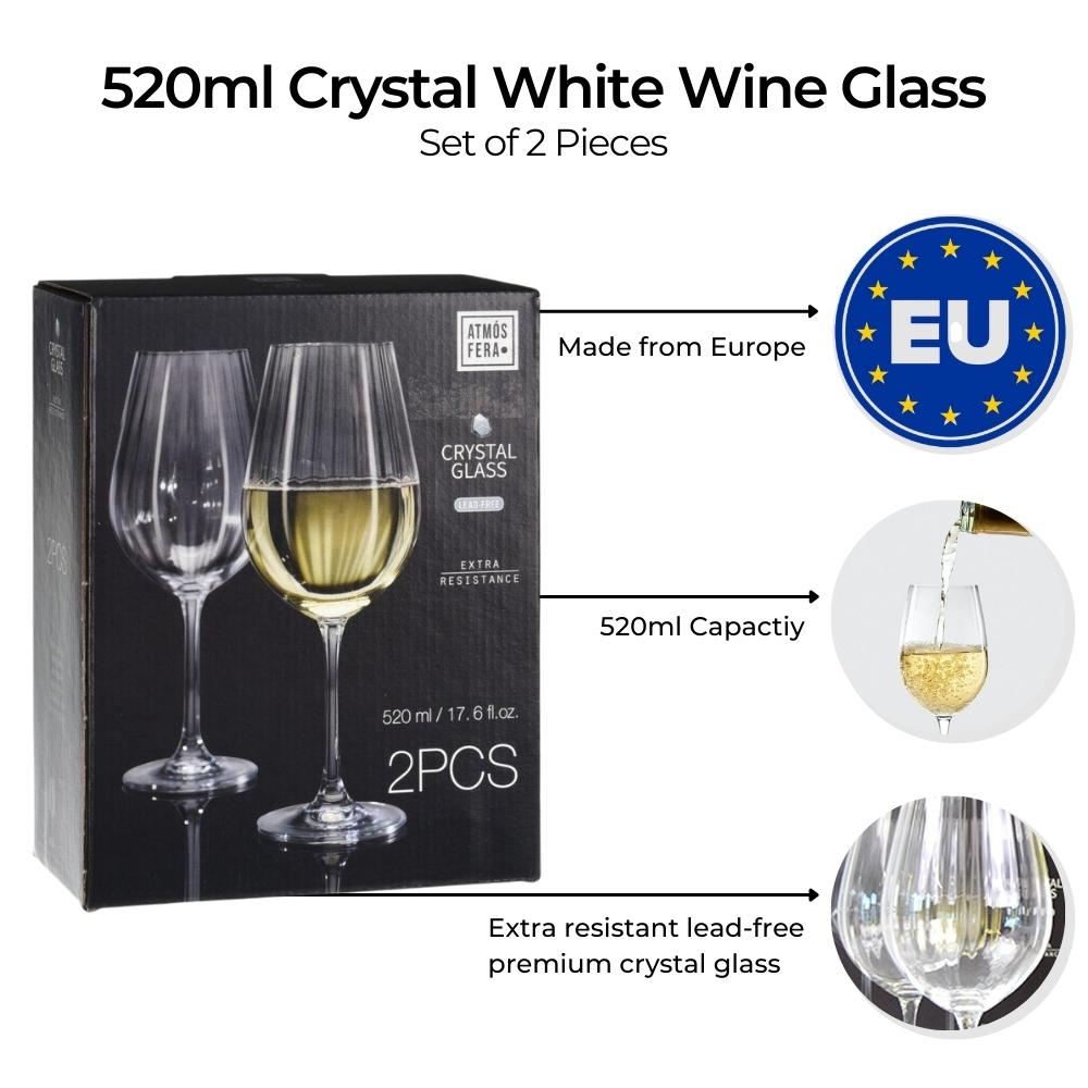 Copas de Vino Blanco de Cristal - 520ml - 2 Piezas - Sin Plomo