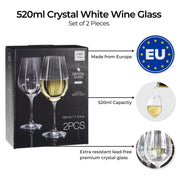 Copas de Vino Blanco de Cristal - 520ml - 2 Piezas - Sin Plomo