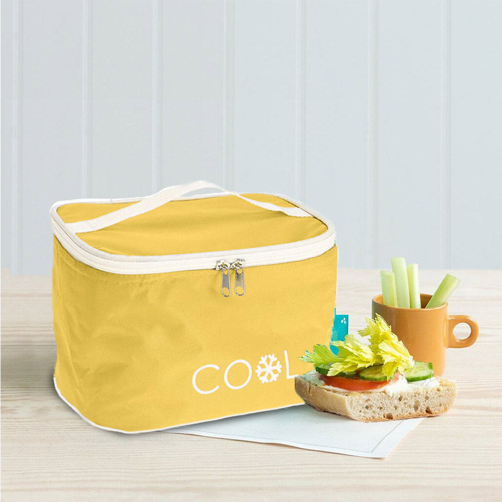4 Litre Foldable cooler lunch bag with handle allows you to take your packed lunch and drinks whenever you go on picnics or camping trips. It has an internal insulating lining to protect food from external elements while keeping it cool from the heat. White printed logo on the front side. Size: 21.5 x 15 x 15cm.