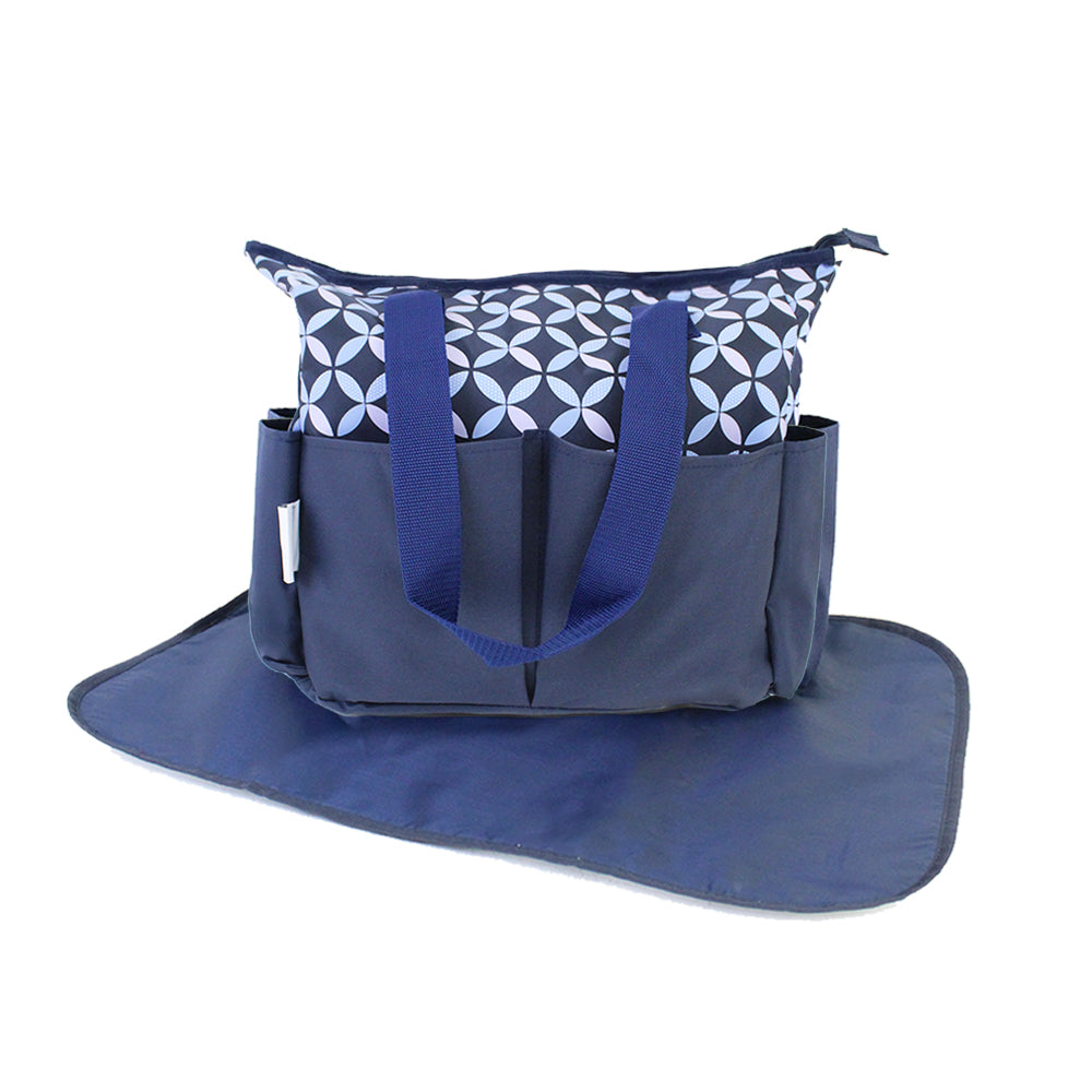 Baby Diaper Bag with 5 Compartments and Mat - Navy Blue