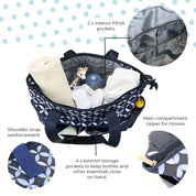 Baby Diaper Bag with 5 Compartments and Mat - Navy Blue