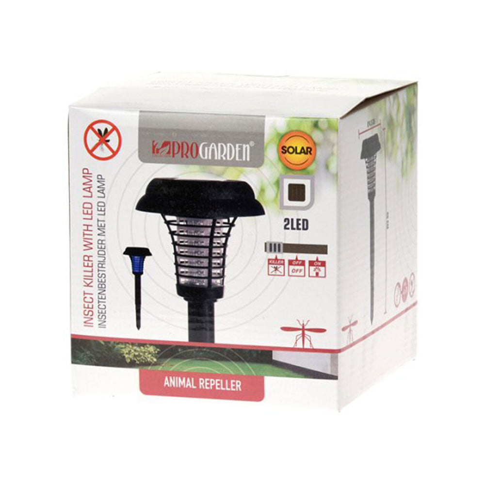 2-in-1 Mosquito Zapper and 15cm Solar Light with Spike. ﻿The insect zapper lamp is also a solar LED lamp that can be installed anywhere thanks to the built-in pole and provides lighting in your garden. An on/off switch for light and zapper functions. 1 x Built-in rechargeable solar-powered battery. Size: 14.5 x 40.5cm Eco lifestyle online shop DX9500810
