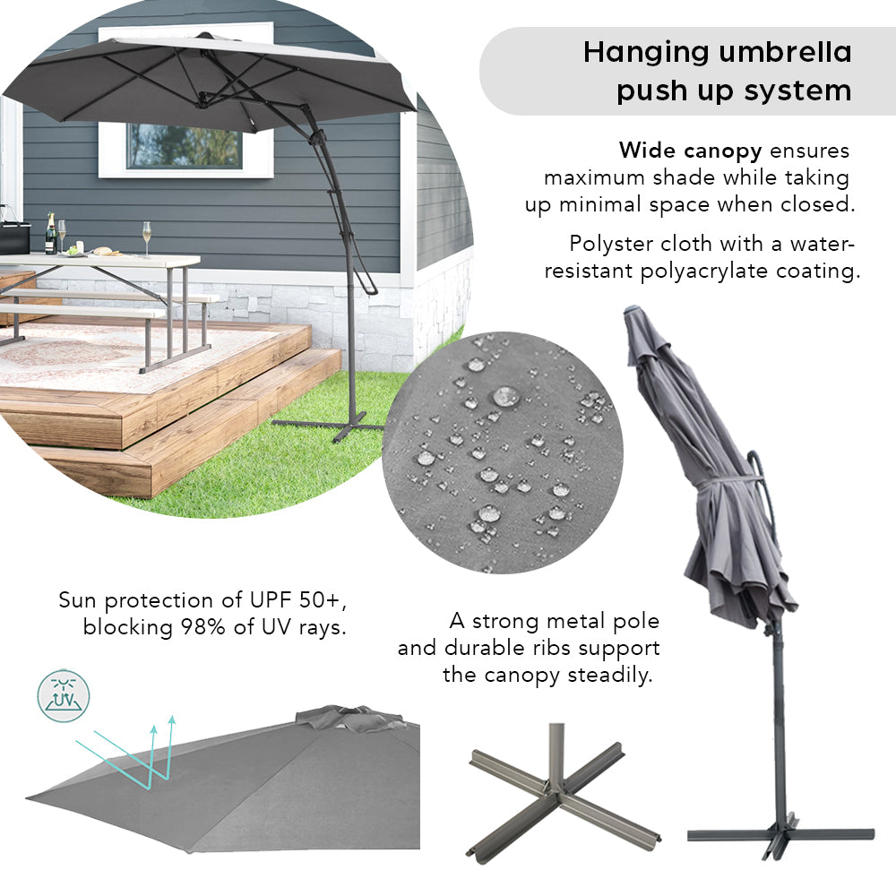 Paraguas Cantilever con Sistema Push-Up - Gris Claro