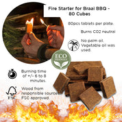 Cubes allume-feu en bois réutilisés pour barbecue Braai - 80 pièces