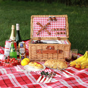 Cesta de picnic con bolsa térmica para 2 personas - Diseño a cuadros rojos